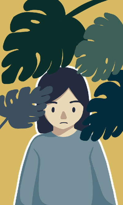 Illustration representing psychotic depression using monstera leaves